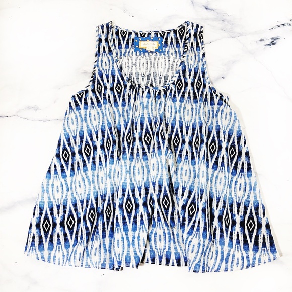 Anthropologie Tops - Anthropologie Meadow Rue Merlon Blue Ikat Tank Top